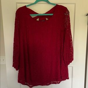 Roz & Ali Red 3/4 Sleeve Cut Out Blouse